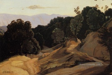  wald - Straße durch bewaldete Berge plein air Romantik Jean Baptiste Camille Corot